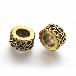 Античное Золото Тибетский стиль колонка шарики сплава, бусины с большим отверстием, без кадмия и без свинца, античное золото , 11.5x6.5 мм, Отверстие : 7 мм , около 476 шт / 1000 г