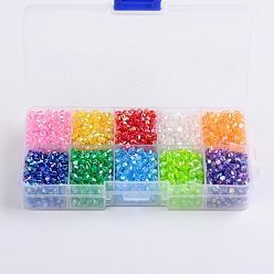 Mixed Color Ten Color Boxed Eco-Friendly AB Color Plated Transparent Acrylic Beads, Faceted, Bicone, Mixed Color, 4x4mm, Hole: 1mm, about 250pcs/color, about 2500pcs/box