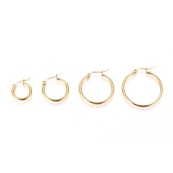 Oro 304 pendientes de aro de acero inoxidable para mujer, Forma de anillo, tamaño mezclado, dorado, 15~30x2 mm, 12 calibre, pin: 1x0.7 mm, 4 pares / set