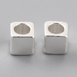 925 Sterling Silver Plated Brass Spacer Beads, Long-Lasting Plated, Cube with Round Hole, 925 Sterling Silver Plated, 3x3x3mm, Hole: 1.8mm