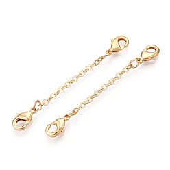 Real 18K Gold Plated Brass Cable Chain Chain Extender, End Chains with Double Lobster Claw Clasps, Real 18K Gold Plated, 35~40x2mm