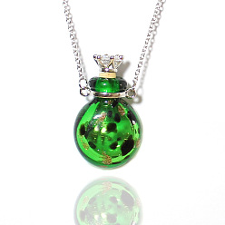 Green Lampwork Crown Perfume Bottle Pendant Necklace Titanium Steel 
Chains for Women, Green, 17.72 inch(45cm)