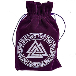 Triángulo Bolsas de almacenamiento de cartas de tarot de terciopelo, soporte de almacenamiento de escritorio de tarot, púrpura, símbolo de valknut vikingo, patrón de triángulo, 18x13 cm