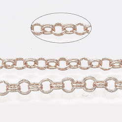 Oro Rosa Cadenas rolo de hierro, dobles cadenas de eslabones, sin soldar, con carrete, oro rosa, link: 3.6x0.5 mm, aproximadamente 164.04 pies (50 m) / rollo