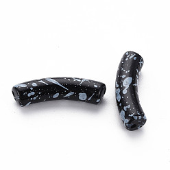 Black Opaque Spray Painted Acrylic Beads, Two Tone, Curved Tube, Black, 32x10x8mm, Hole: 1.8mm, about 330pcs/500g
