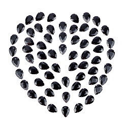 Black Gorgecraft Sew on Rhinestone, Multi-strand Links, Glass Rhinestone, with Platinum Tone Brass Prong Settings, Garments Accessories, Faceted, Teardrop, Black, 18x13x6.5mm, Hole: 1mm, 80pcs/box