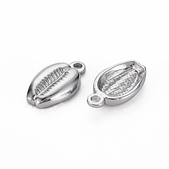 Stainless Steel Color 304 Stainless Steel Pendants, Cadmium Free & Nickel Free & Lead Free, Shell Shape, Stainless Steel Color, 18.5x10.5x3.5mm, Hole: 2mm