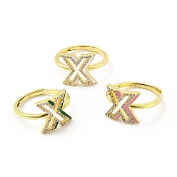Letter X Mixed Color Enamel Initial Letter Adjustable Ring with Clear Cubic Zirconia, Real 18K Gold Plated Brass Jewelry for Women, Cadmium Free & Lead Free, Letter.X, US Size 5 1/4(16mm), Letter.X: 12x12.5mm