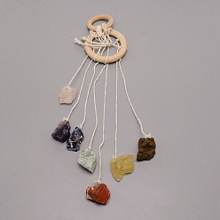 Mixed Stone Ring Wind Chimes, with Natural Mixed Gemstone Nuggets Beads and Wood, for Home, Car Decoration, 490mm