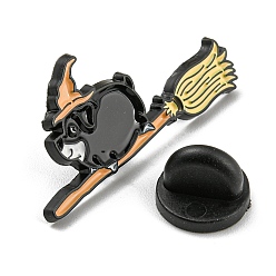 Dog Animal Magician on the Broom Enamel Pins, Black Alloy Brooches for Backpack Clothes, Dog, 15x30.5x1.5mm