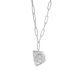 Couleur Acier Inoxydable Colliers pendentif en forme de fille en acier inoxydable, avec des perles d'imitation de perles, couleur inox, 17.72 pouce (45 cm)