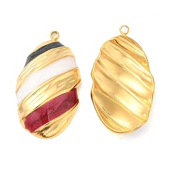 FireBrick Enamel Pendants, with 304 Stainless Steel Finding, Real 18K Gold Plated, Oval Charm, FireBrick, 26.5x14.5x4mm, Hole: 1.4mm