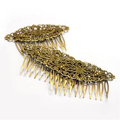 Antique Bronze Iron Hair Comb Findings, Flower, Antique Bronze, 81x51x1.5mm