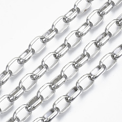 Platinum Unwelded Iron Cable Chains, with Spool, Platinum, 12.5x8.4x3mm, about 32.8 Feet(10m)/roll