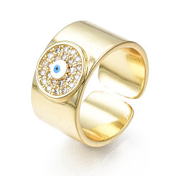 Голубой Кольцо-манжета с широкой полосой эмали от сглаза, открытое кольцо из настоящей позолоченной латуни с кубическим цирконием для женщин, без никеля , голубой, размер США 18 6 (1/2 мм)