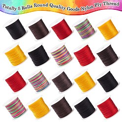 Mixed Color 5 Rolls 5 Colros 3-Ply Round Nylon Thread, with Spool, Mixed Color, 0.2mm, about 109.36 Yards(100m)/Roll, 1 color/roll