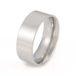 Stainless Steel Color 201 Stainless Steel Flat Plain Band Rings, Wide Band Rings, Stainless Steel Color, US Size 9, Inner Diameter: 19mm, 8mm