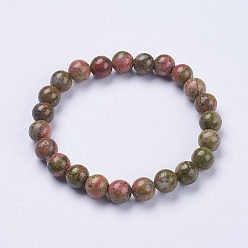 Unakite Bracelets extensibles de perles naturelles unakite, ronde, 2 pouces (52 mm)
