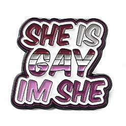 Слово Слово она гей я она лесбиянка гордость радужная тема эмалевые булавки, женская брошь из черного цинкового сплава, слово, 27.5x29.5x1.5 мм