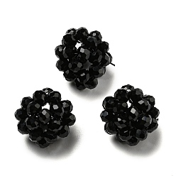 Черный Стеклянные круглые плетеные бусины, кассетные шарики, чёрные, 14 мм, бусины : 4 мм