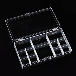 Clear Polystyrene Bead Storage Containers, with Cover and 12 Grids, for Jewelry Beads Small Accessories, Rectangle, Clear, 22x12.8x2.05cm