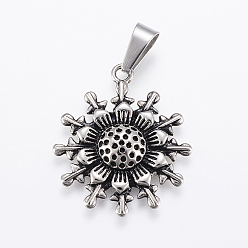 Antique Silver 304 Stainless Steel Pendant Rhinestone Settings, Sunflower, Antique Silver,  Fit For 1mm Rhinestone, 33x28x5mm, Hole: 5x10mm