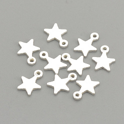 Silver 925 Sterling Silver Charms, Star, Silver, 5.3x4x0.5mm, Hole: 0.5mm