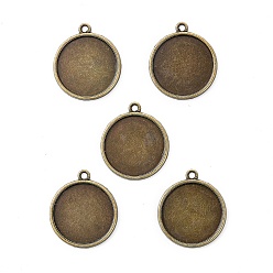 Antique Bronze Flat Round Alloy Pendant Cabochon Settings, Plain Edge Bezel Cups, Cadmium Free & Nickel Free & Lead Free, Antique Bronze, Tray: 25mm, 31x28x2mm, Hole: 2mm, about 355pcs/kg