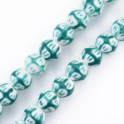 Teal Handmade Porcelain Bead Strands, Famille Rose Style, Round, Teal, 10.5x10mm, Hole: 2mm, about 30pcs/strand, 11.73 inch(29.8cm)