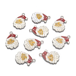 Red Alloy Enamel Pendants, Lead Free and Cadmium Free, Christmas Santa Claus, Platinum Color, Red, 30~40x20~30x2mm, Hole: 2mm~3mm