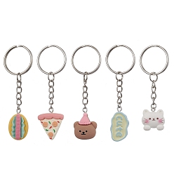 Mixed Color Bear/Cat/Food/Cloud Resin Keychain, with Iron Keychain Ring, Mixed Color, 70~81mm