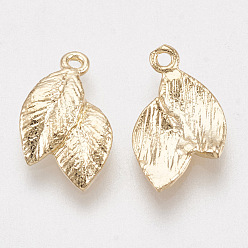 Real 18K Gold Plated Brass Charms, Real 18K Gold Plated, Leaf, 13x7.5x1.5mm, Hole: 1mm
