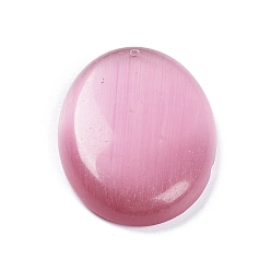 Rose Nacré Pendentifs oeil de chat, charmes ovales, perle rose, 40x30x7mm, Trou: 1.4mm