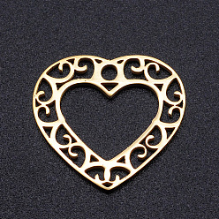 Golden Vacuum Plating 201 Stainless Steel Pendants, Filigree Joiners Findings, Laser Cut, Heart, Golden, 17x19x1mm, Hole: 2mm