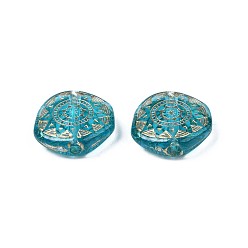 Turquoise Foncé Perles acryliques plaquées, métal enlacée, plat rond, turquoise foncé, 18x17.5x5.5mm, Trou: 2mm, environ440 pcs / 500 g