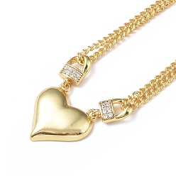 Real 18K Gold Plated Clear Cubic Zirconia Heart with Padlock Pendant Necklace, Brass Jewelry for Women, Cadmium Free & Lead Free, Real 18K Gold Plated, 15.75 inch(40cm)