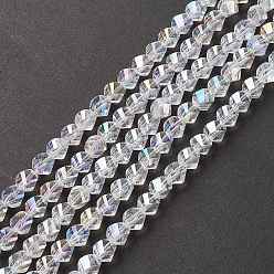 Clear AB Electroplate Glass Beads Strands, AB Color Plated, Faceted, Twist, Clear AB, 8x8x8mm, Hole: 1mm