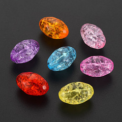 Mixed Color Transparent Crackle Acrylic Beads, Faceted, Oval, Mixed Color, 18x11x11.5mm, Hole: 2mm, about 365pcs/500g