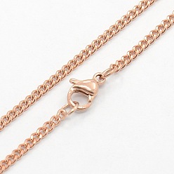 Rose Gold Unisex Casual Style 304 Stainless Steel Curb Chain Necklaces, with Lobster Claw Clasps, Rose Gold, 19.7 inch(50cm)