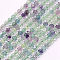 Fluorite Natural Fluorite Beads Strands, Faceted, Round, 3~3.5x2.5~3mm, Hole: 0.3mm, about 114~141pcs/strand, 15.1~16.4 inch(38.4~41.8cm)