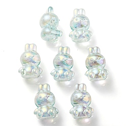 Aigue-marine Placage uv perles à bulles acryliques transparentes irisées arc-en-ciel, lapin, aigue-marine, 18x12x10mm, Trou: 2mm