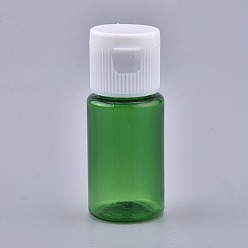 Green PET Plastic Empty Flip Cap Bottles, with White PP Plastic Lids, for Travel Liquid Cosmetic Sample , Green, 2.3x5.65cm, Capacity: 10ml(0.34 fl. oz).