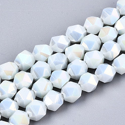Blanc Plaquer des brins de perles de verre opaques, de couleur plaquée ab , facette, ronde, blanc, 5.5x5.5x5.5mm, Trou: 1mm, Environ 97~99 pcs/chapelet, 20.87 pouces~21.26 pouces (53cm~54cm)