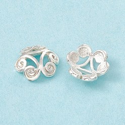 925 Sterling Silver Plated Brass Beads Caps, 3-Petal, Cadmium Free & Lead Free, Flower, 925 Sterling Silver Plated, 7.5x2.5mm, Hole: 1mm