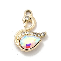 Colorful UV Plating Alloy Pendants, with Crystal Rhinestone and Glass, Golden, Swan Charms, Colorful, 21.5x15x4.5mm, Hole: 2mm