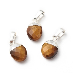 Tiger Eye Natural Tiger Eye Charms, with Silver Tone Brass Findings, Faceted, Cadmium Free & Lead Free, Oval, 14x8x5mm, Hole: 6x4mm