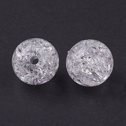 White Transparent Acrylic Beads, Crackle, Round, White, about 12mm in diameter, hole: 2mm, about 500pcs/500g