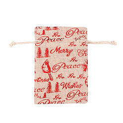 Word Christmas Theme Linenette Drawstring Bags, Rectangle, Word, 18x13cm