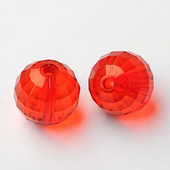 Red Transparent Acrylic Beads, Faceted Round, Red, about 22mm in diameter, hole: 3mm, about 82pcs/500g