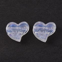 Clair Perles acryliques transparentes, poudre de scintillement, coeur avec fleur et mot amour, clair, 13x15x6mm, Trou: 4.2mm, environ720 pcs / 500 g
